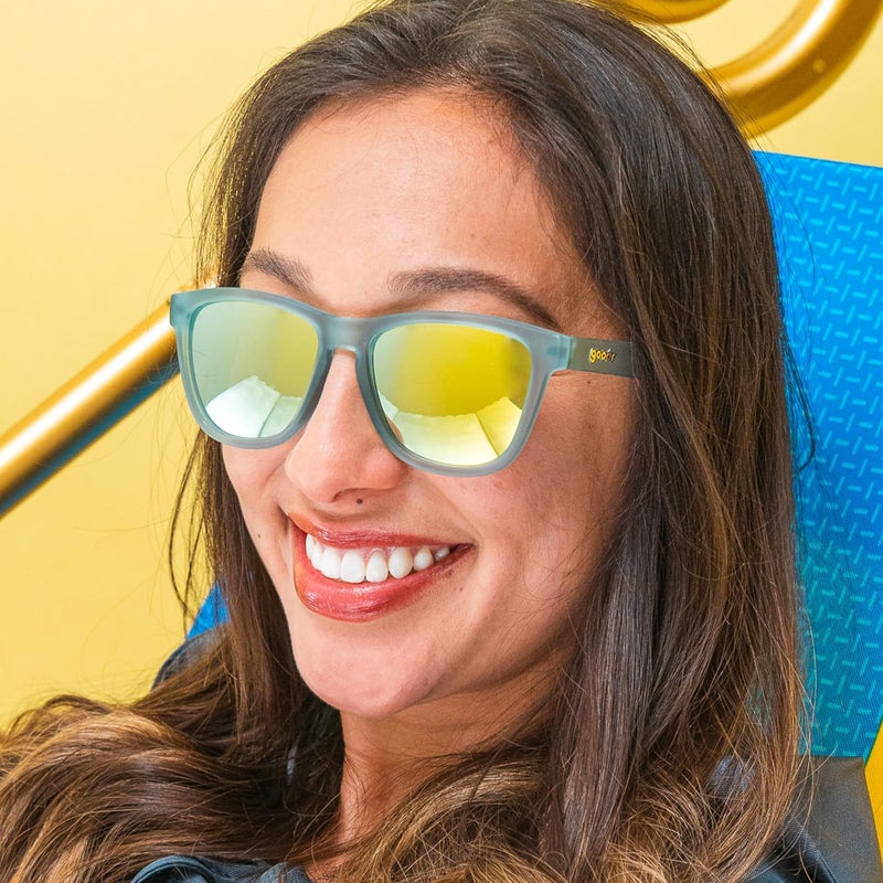 Goodr Sunbathing with Wizards Polarized Sunglasses, Medium Sized (OG), Light Blue Translucent Frames with Gold Mirrored Reflective Lenses, UV400 Protection, No Slip, No Bounce - Image 4